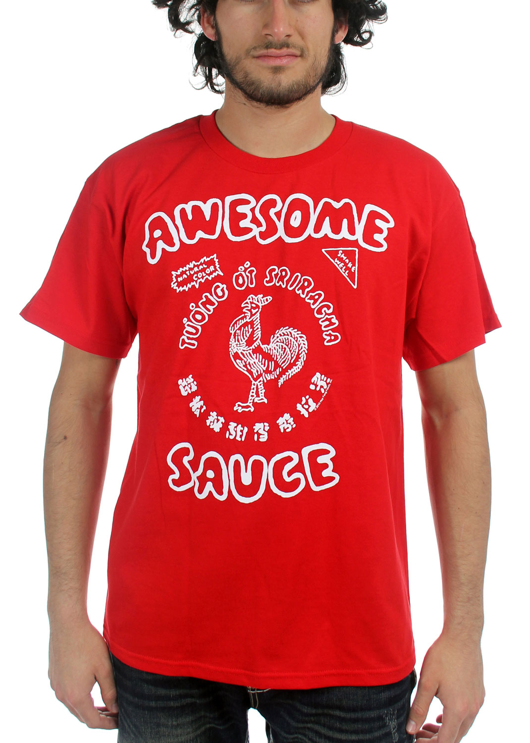 prioritet Lily Armstrong Sriracha - Mens Hot Sauce Awesome Sauce T-Shirt in Dark Red