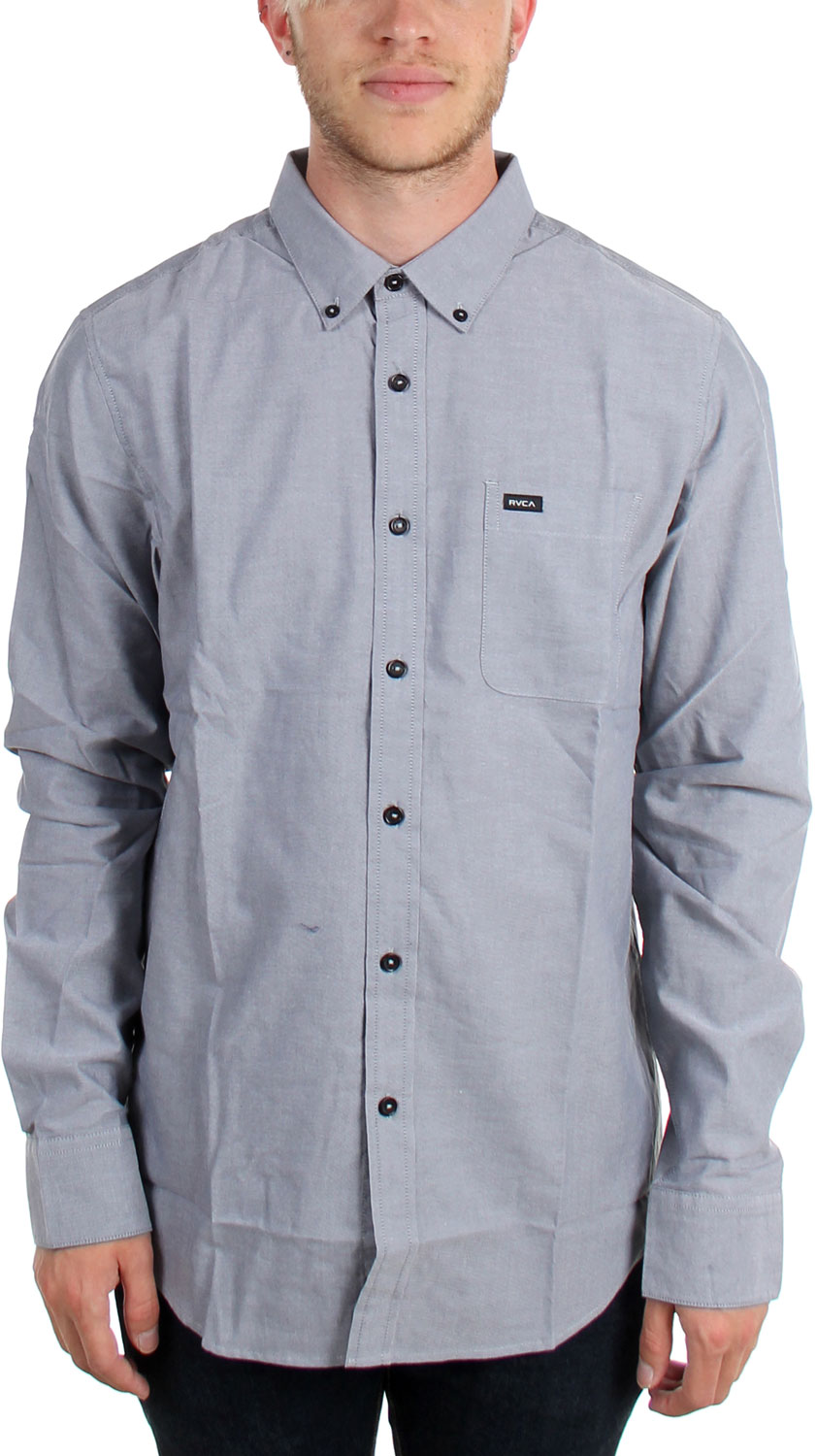 RVCA Mens Crushed Long Sleeve Woven Button Front Shirt