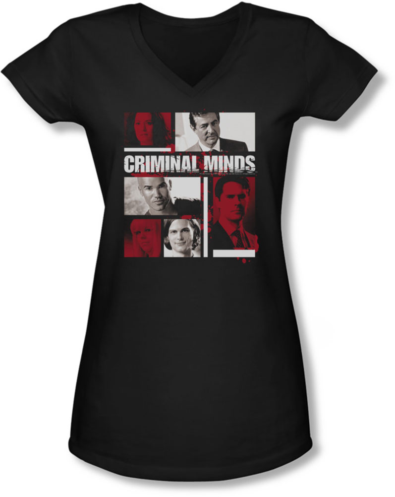 Details about   Criminal Minds Character Boxes Juniors V-Neck T-Shirt