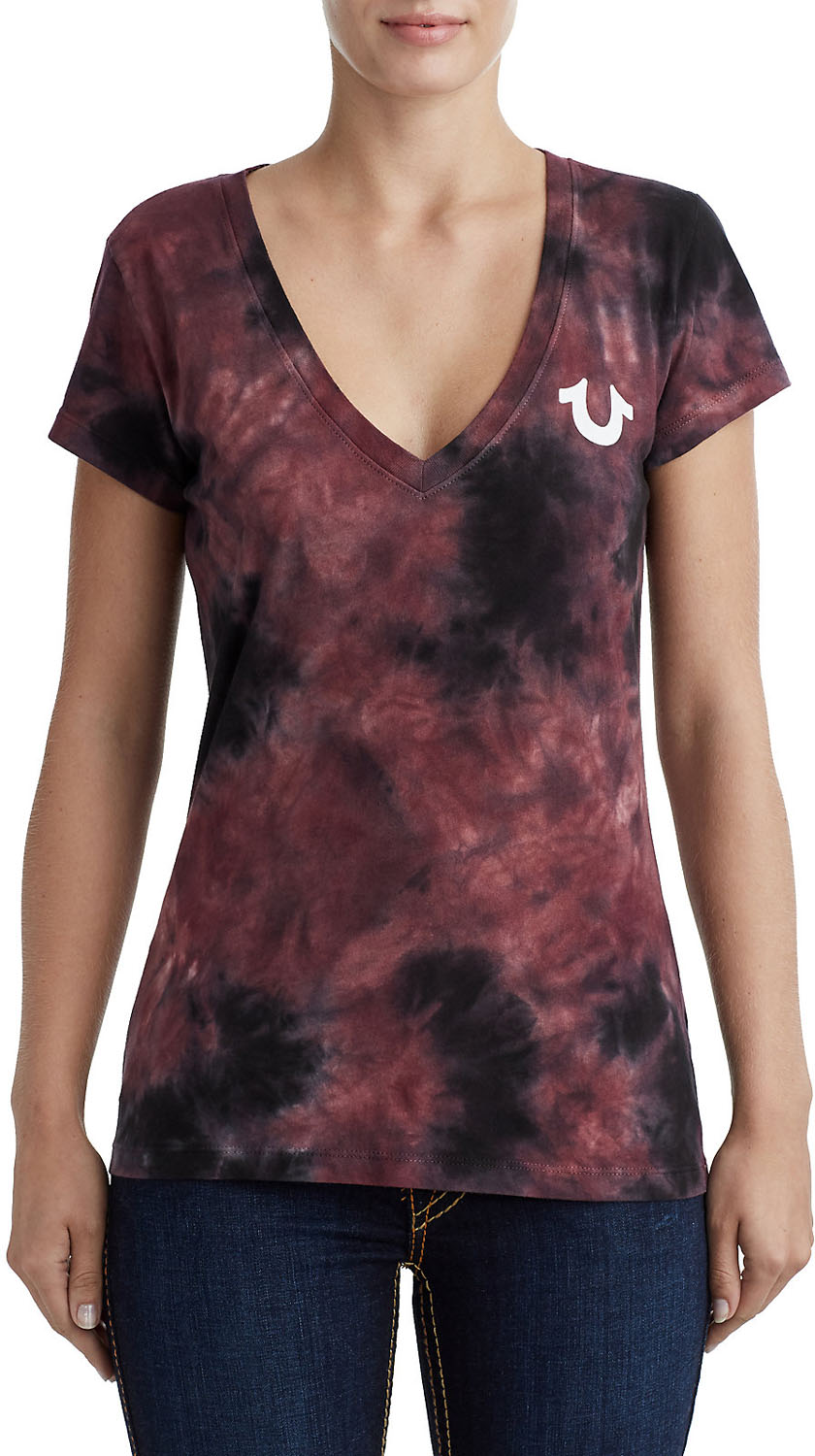 True Religion - Womens Tie Dye Classic Deep V Neck T-Shirt