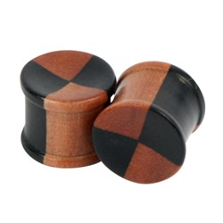 Solid Dark/Light Checkered Double Flared Wood Plug