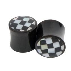 Solid Double Flare Black/White Checkered Bone Plug