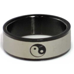 Blackline Ying Yang Design Stainless Steel Ring by BodyPUNKS (RBS-031)