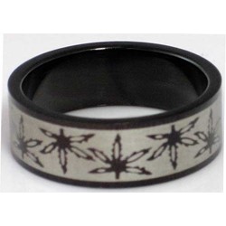 Blackline Pot Leaf Design Stainless Steel Ring by BodyPUNKS (RBS-020)