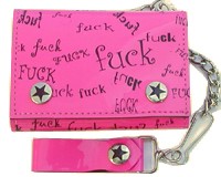 Scattered Fuck Tri Fold  Wallet W/ Chain (Pink)