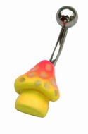 14g Curved Barbell Yellow Small Mushroom  XX. Come in many Colors!