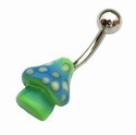 14g Curved Barbell Green Small Mushroom belly button ring with 316L Surgical Steel Bar XX