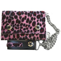 Black and Pink Fuzzy Leopard Print Wallet w/ chain