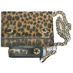 Black and Tan Fuzzy Leopard print wallet w/ chain