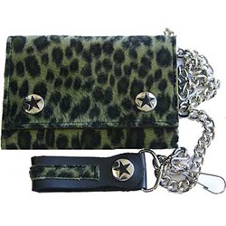 Jungle green and black Fuzzy Leopard Print Wallet w/ Chain