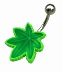 14g Curved Barbell UV Cannabis green backround belly button ring with 316L Surgical Steel bar