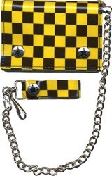 Black and Yellow Checkered Trifold Wallet w/ chain