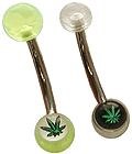 14g Curved Barbell with UV WEED LEAF Picture Belly Button Navel Rings