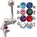 14g Curved Barbell Shark with Color Gem Eye Belly Button Navel Rings