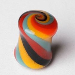 Double Flared Solid Swirls Pyrex Plug in Bright Rainbow