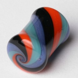Double Flared Solid Swirls Pyrex Plug in Orange/Blue/Turquoise