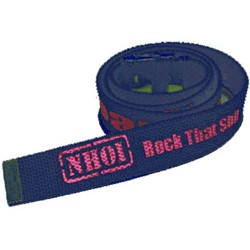 Never Heard of It (NHOI)- Blue Belt. Features Pink NHOI Logo