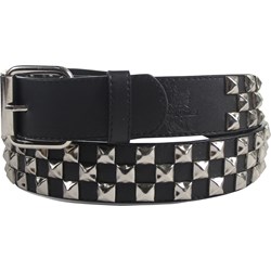 White 3 row pyramid studded leather belt W/ black studs