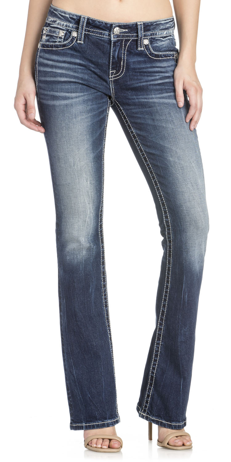 Miss Me - Womens M3216B Angel Wing Mid-Rise Boot Cut Jeans
