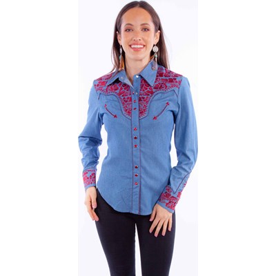 Scully - Womens Floral Tooled Emb. Blouse